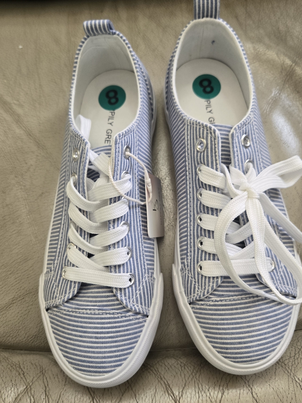 Happily Grey Yacht Sneakers White Striped New Canvas Lace Up Low